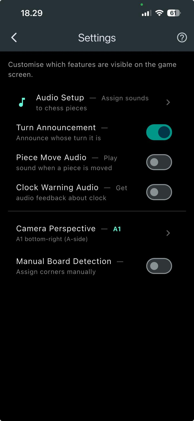 Settings screen
