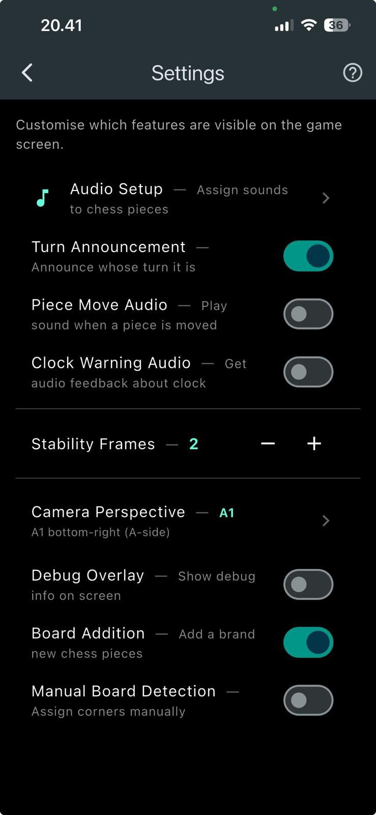 Settings screen